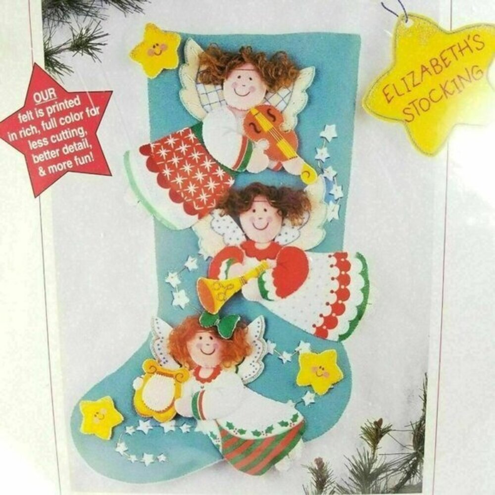 Sunset Christmas Felt Applique Embroidery Musical Angels Stocking Kit New
